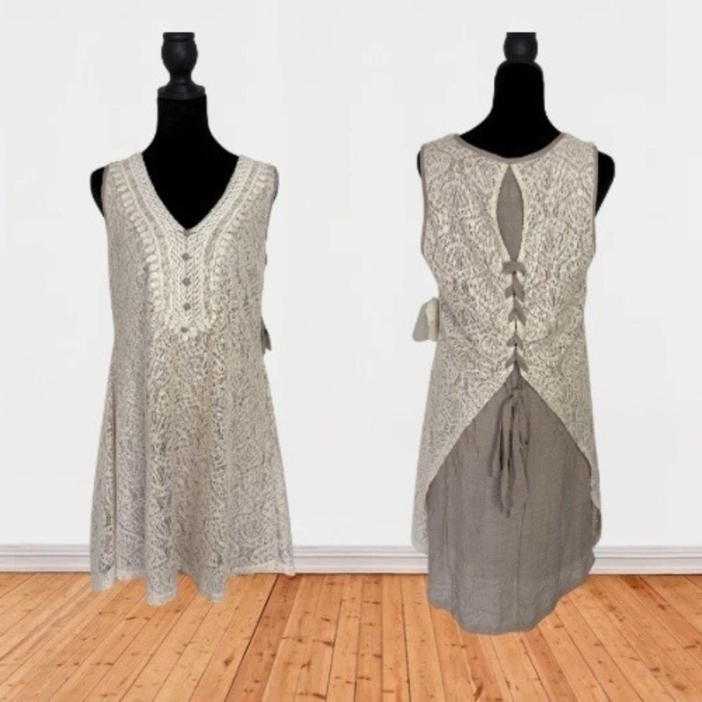 Altar'd State Bohemian Dress Beige Lace Overlay With Corset Back‎ Size Large